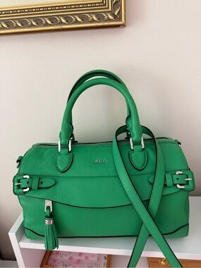 Lauren Ralph Lauren Green Peterson Satchel with tassel and shoulder strap